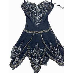 Sue Wong Nocturne Black Beaded Silk Dress Sz 10 Art Deco Old Hollywood Glam